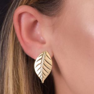 Brinco Fixo em Formato de Folha - Elegância e Sofisticação em Semijoias