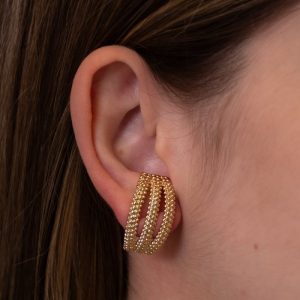 Ear Hook Texturizado com 3 Fios e Bolinhas - Brinco Moderno e Elegante