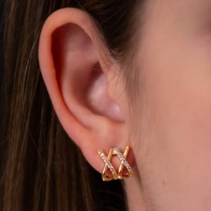 Brinco Pequeno Estilo X Cravejado e Liso - Elegância e Sofisticação em Semijoias