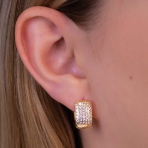 Brinco Argola Quadrada Articulada Cravejada com Zircônias - Semijoias Elegantes