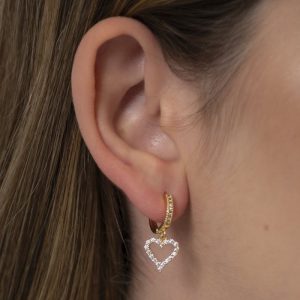 Mini Argola Cravejada com Pingente de Coração - Brincos Delicados e Elegantes