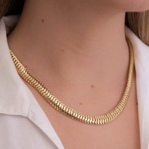 Colar Lacraia Largo 9mm em Ouro - Elegância e Sofisticação em Semijoias