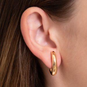 Ear Hook Oval Boleado Liso 2,4cm - Brinco Médio Elegante e Moderno