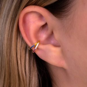 Piercing Fake com Zircônias Coloridas em Rosa, Cristal, Azul e Laranja - Estilo e Elegância