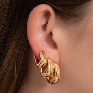 Trio de Argolas Articuladas Retangulares Grossas - Semijoias Elegantes e Modernas