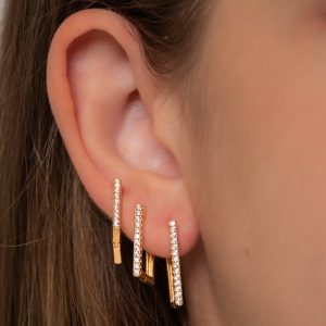 Argola Retangular Cravejada: Trio de Semijoias Luxuosas e Modernas