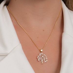Colar Veneziana com Pingente Árvore da Vida: Semijoia Elegante e Significativa